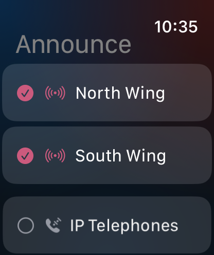 Selecting announcement destinations on Apple Watch